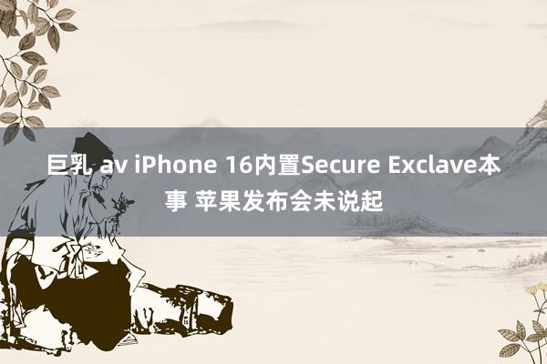 巨乳 av iPhone 16内置Secure Exclave本事 苹果发布会未说起