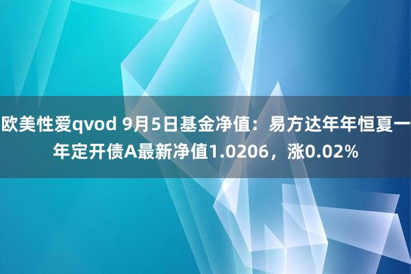 欧美性爱qvod 9月5日基金净值：易方达年年恒夏一年定开债A最新净值1.0206，涨0.02%