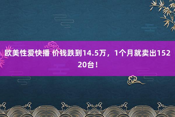 欧美性爱快播 价钱跌到14.5万，1个月就卖出15220台！