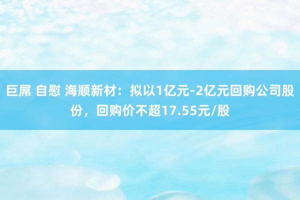 巨屌 自慰 海顺新材：拟以1亿元-2亿元回购公司股份，回购价不超17.55元/股