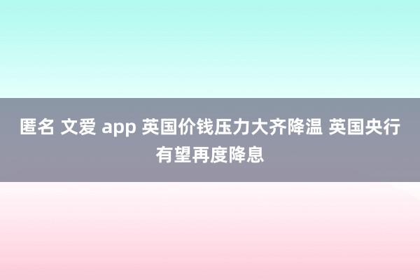 匿名 文爱 app 英国价钱压力大齐降温 英国央行有望再度降息