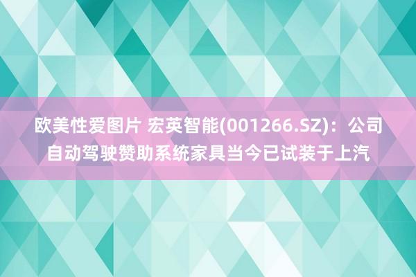 欧美性爱图片 宏英智能(001266.SZ)：公司自动驾驶赞助系统家具当今已试装于上汽