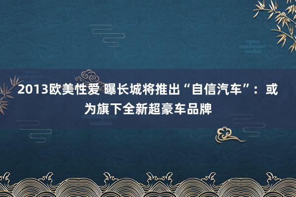 2013欧美性爱 曝长城将推出“自信汽车”：或为旗下全新超豪车品牌