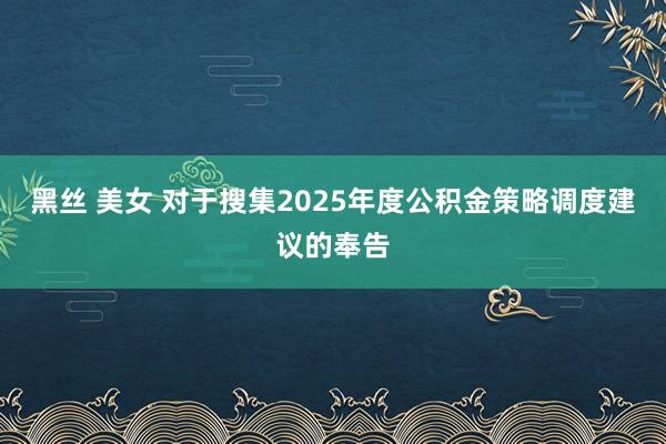 黑丝 美女 对于搜集2025年度公积金策略调度建议的奉告